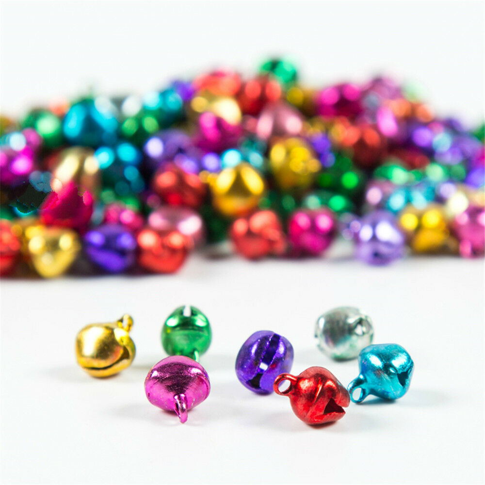 200 Pcs Mixed Color Aluminum Beads Christmas Jingle Bells Pendants Charms 6x8 mm