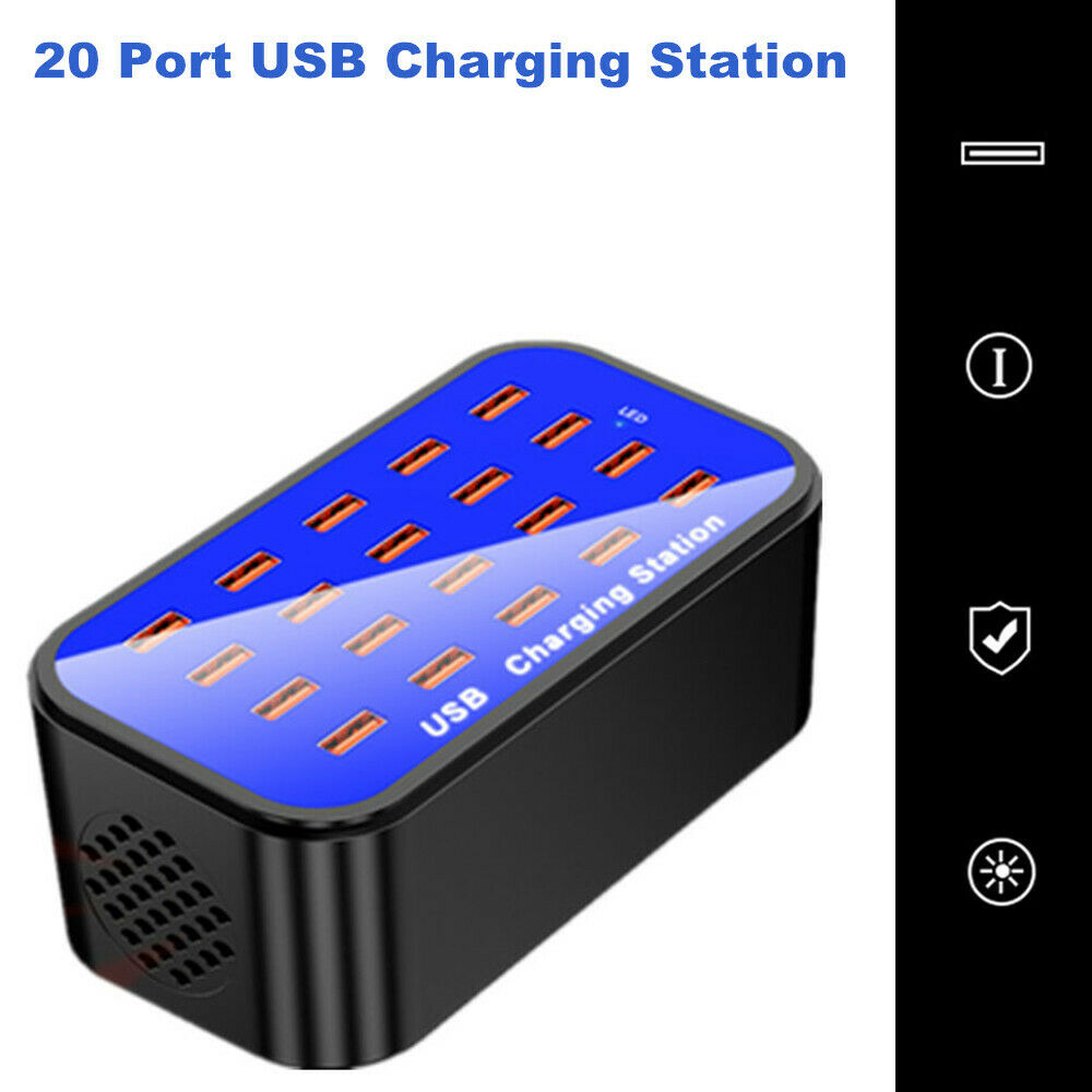 20A/100W 20 Port USB Charger Hub Power Charging Station Desktop Phone Adapter