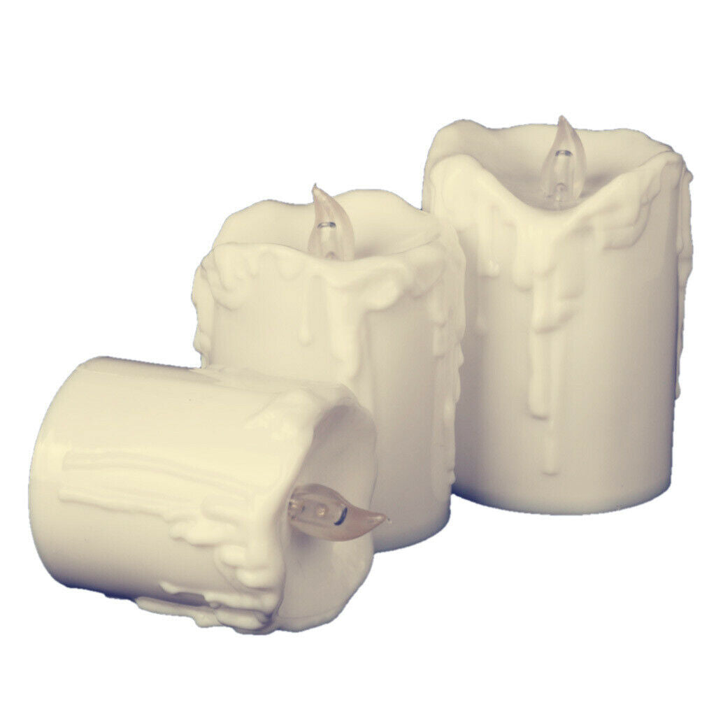 Set 3pcs LED Taper Candle Pillar Tea Light Candle for Church Home Wedding Decor