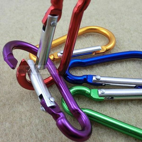 12PCS 6 COLORS GOURD SHAPE ALUMINUM SELF LOCKING CARABINER CLIP