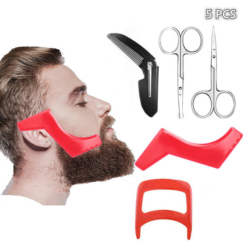 5Pc Beard Haircut Kit Hairline Neck Shaving Template Shaping Cutting Barb.l8