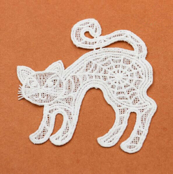 5pcs Cat shape Milk silk Embroidered Lace Applique decoration curtain/Clothing