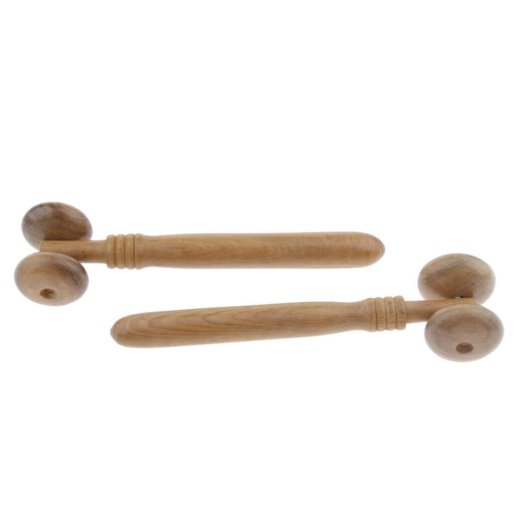 2x Two-point Massage Roller Massage Sticks   Point Made of Wood for Face