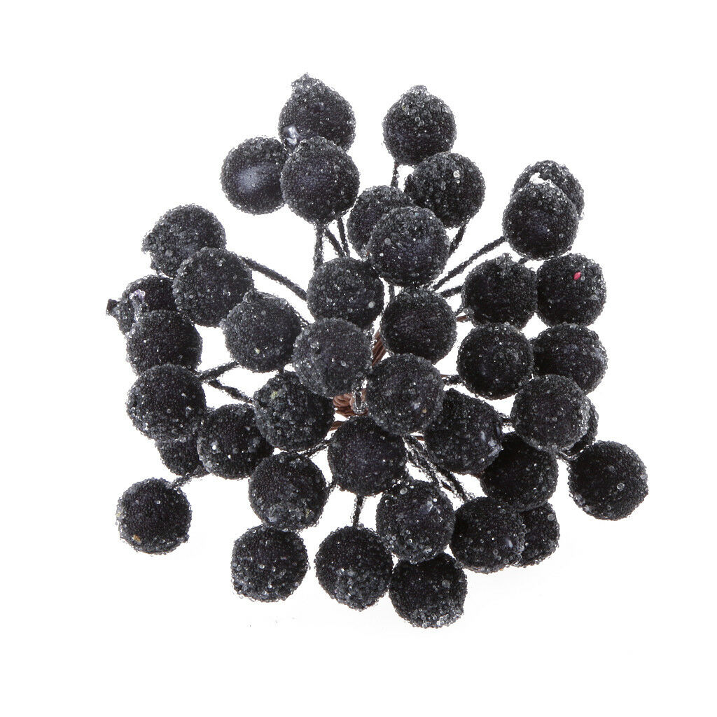 200x Mini Christmas Frosted Berry Fruit Artificial Craft DIY Decor Black
