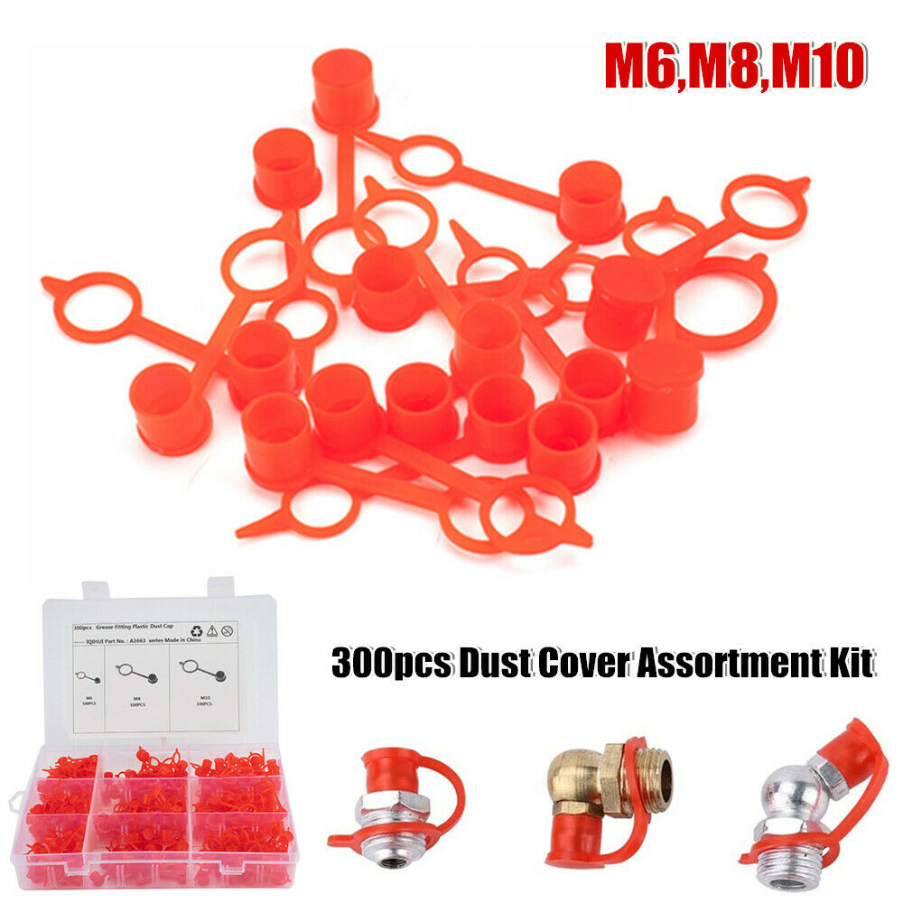 300Pcs Plastic Dust Cover Assortment Kit for Oil Grease Zerk Fitting M6/M8/M10