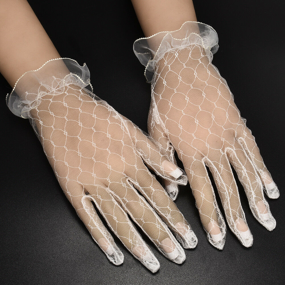 Elegant Bride White Lace Wedding Gloves Women's Wedding Bridal Party Short Glove