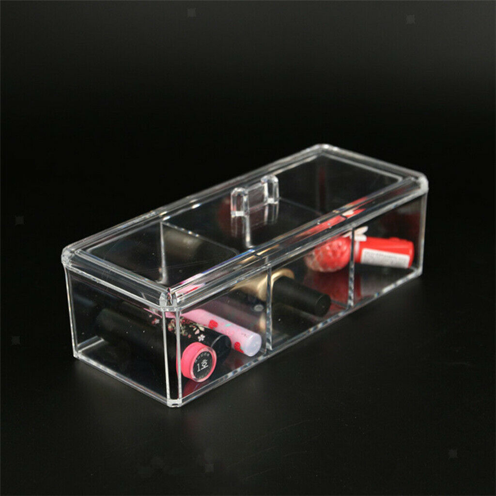 Acrylic 3 Grids Storage Makeup Cosmetic Organizer Decoration Jewelry Box&Lid