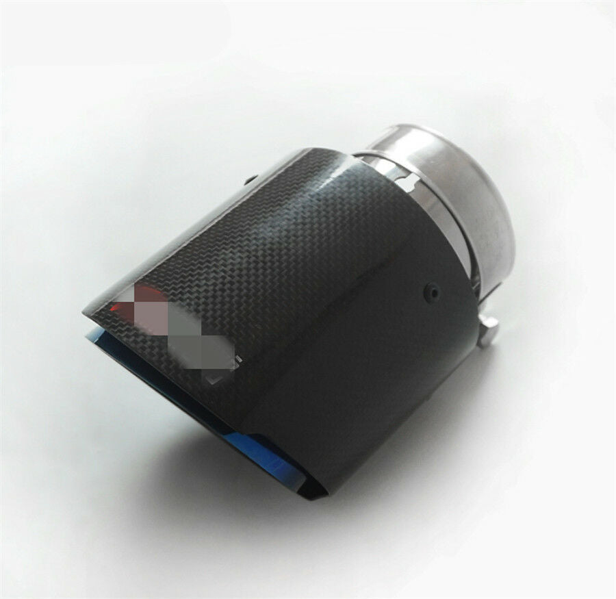 Half Blue Inlet 3" 76mm Outlet 4" 101mm Carbon Fiber Glossy Exhaust Tips Muffler