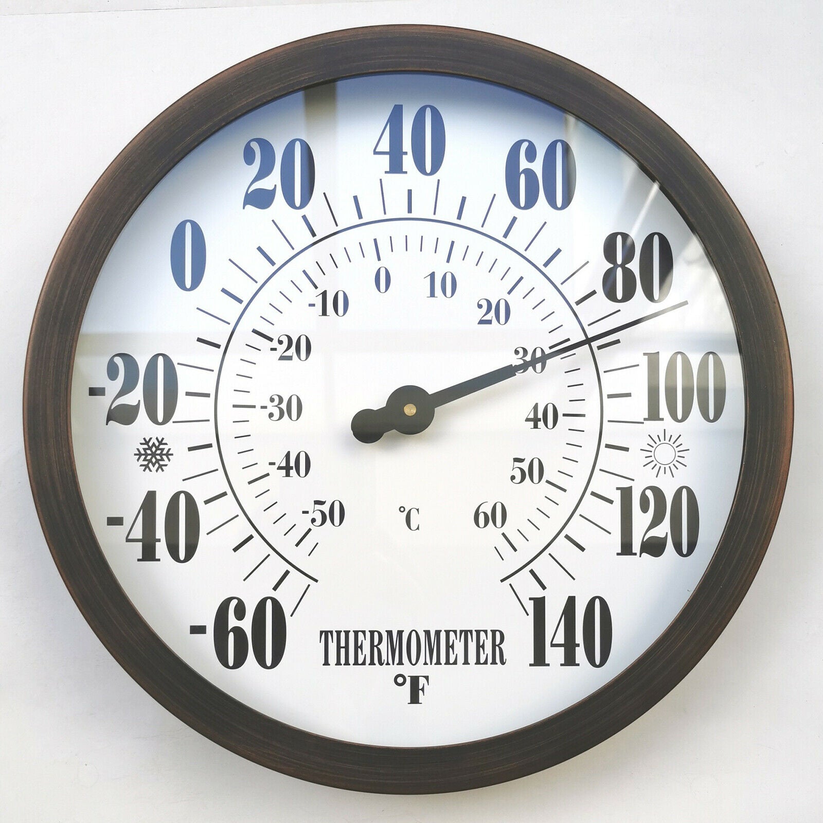 12" Round Indoor Dial Thermometer Meter for Patio Home Garden Wall-Mounted