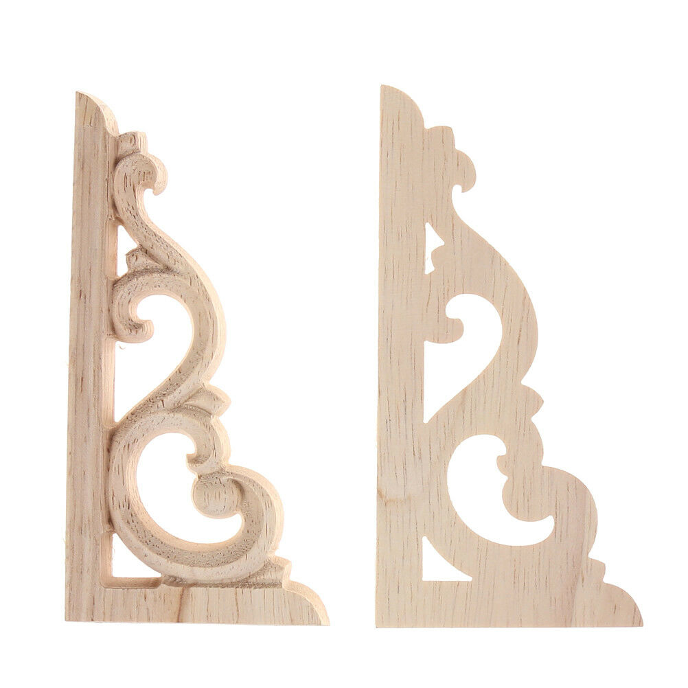 1Pair Europe Style Exquisite Wood Carved Applique Furniture Home Door  De.l8
