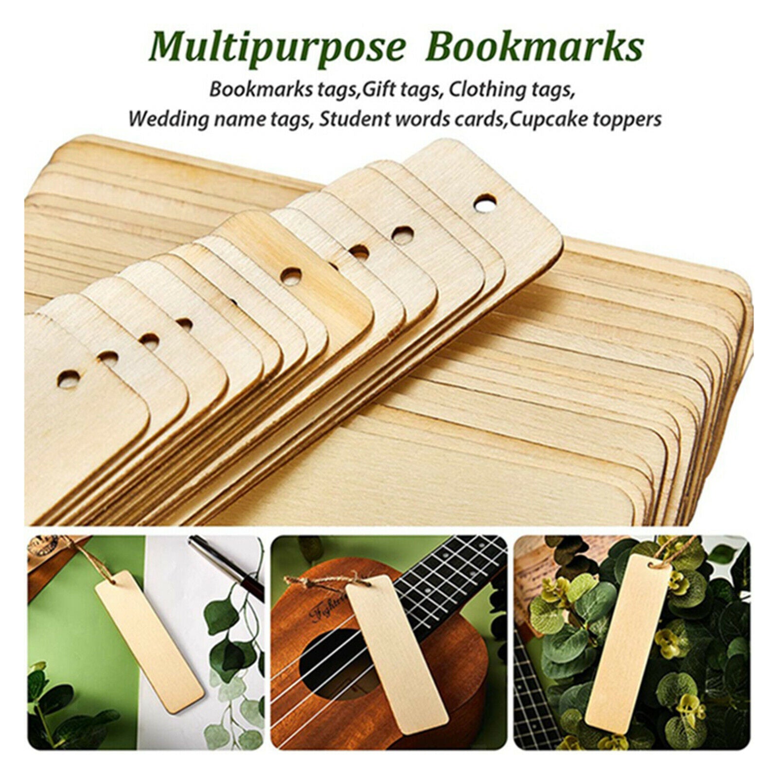 36Pieces Blank Wood Bookmarks with Holes DIY Wooden Crafts Hanging Gift Tags