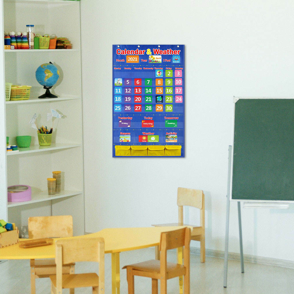 Classroom Calendar Pocket Chart with 114 Cards, 44.5”x 28”School Calendar