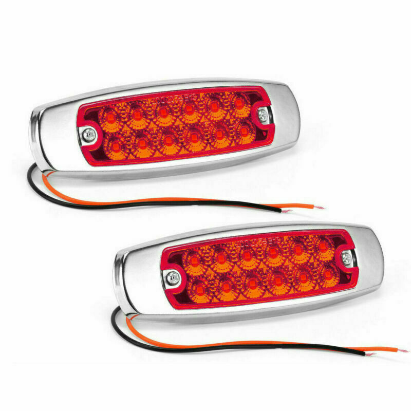 2x Red 12-LED Side Marker Lights Truck Trailer RV Clearance Light Waterproof 12V