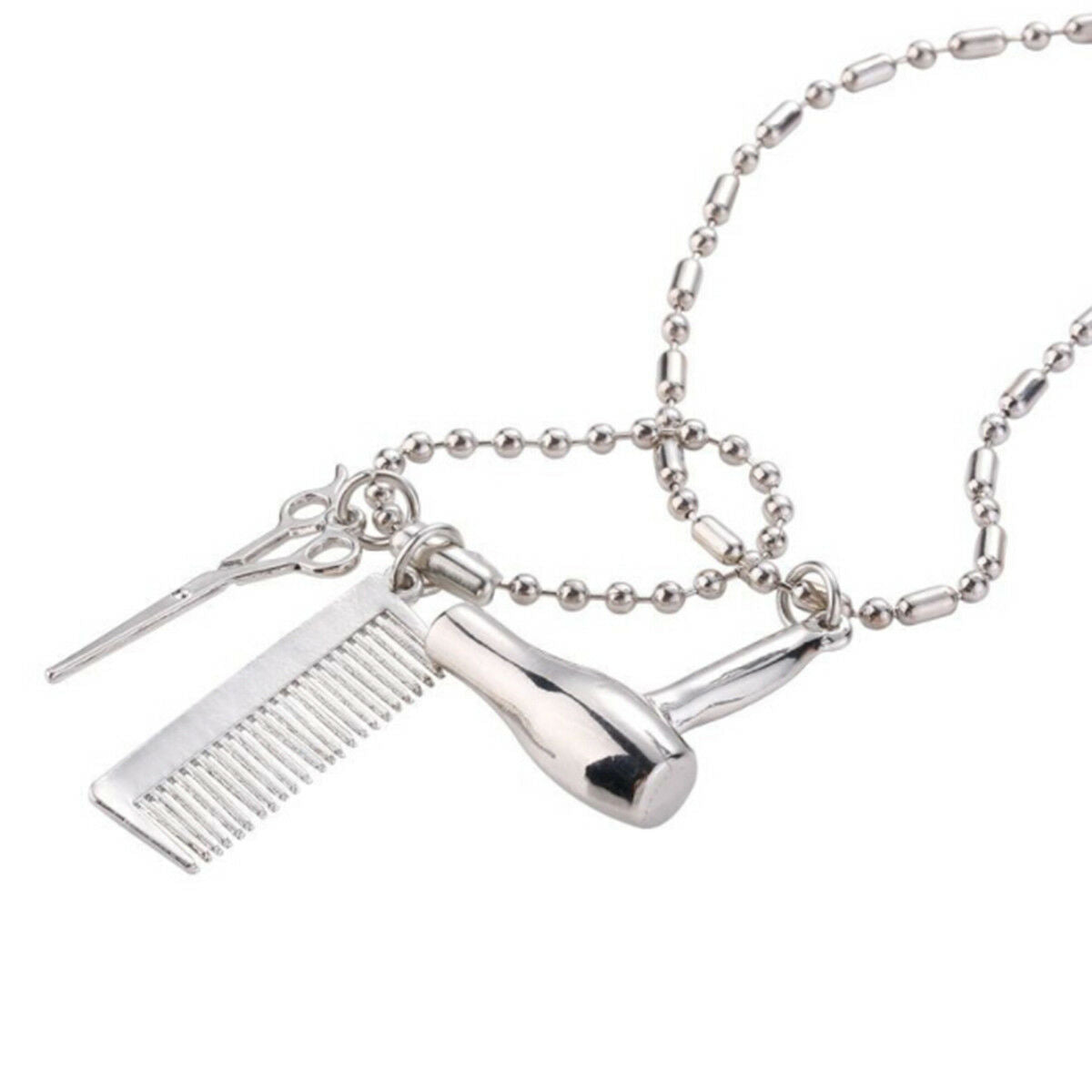 Unisex Hair Dryer Scissors Comb Pendant Chain Necklace Barber Kit Gift Charm