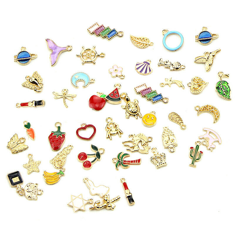 50Pcs/Set Mixed Enamel Beads Charms Pendants Craft Making DIY Jewelry Finding Kt