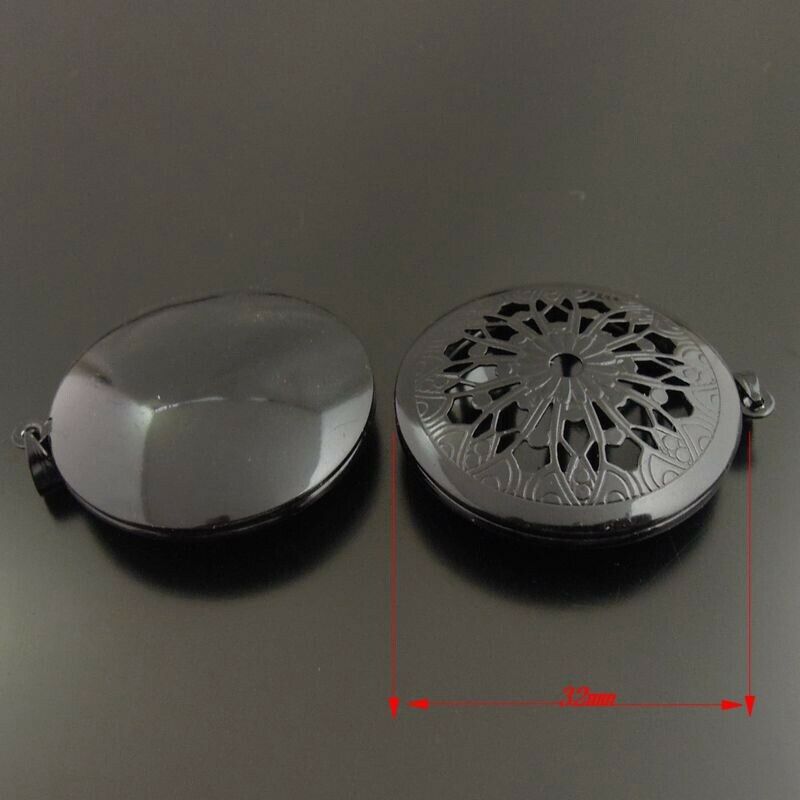 4 pcs Black Hollowed Flower Brass Magnetic Phase Box Diffusion Pendant Locket
