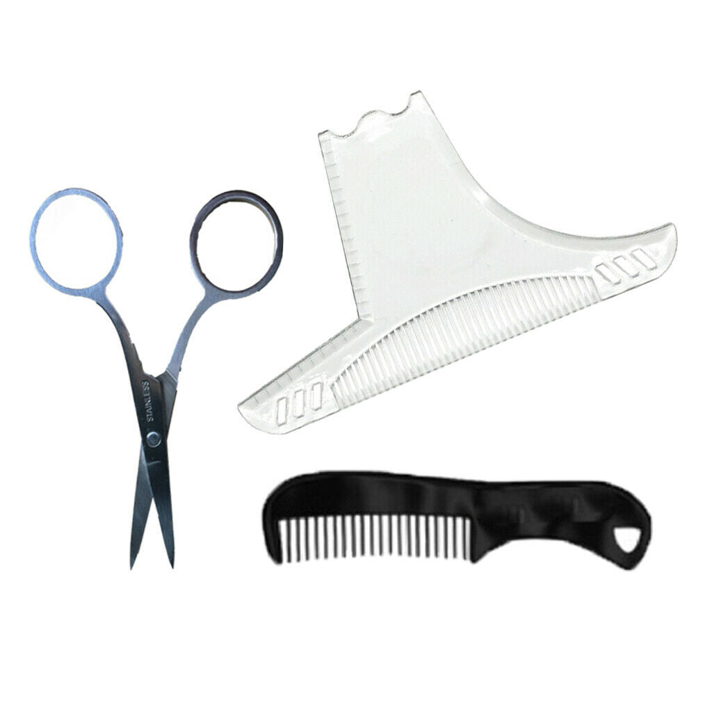 Transparent Beard Shaping Ruler Template  W/Beard Combs & Scissor