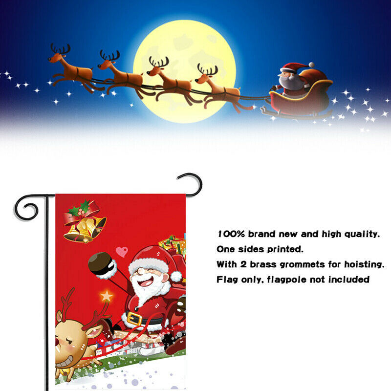 Merry Christmas Garden Flag Santa Claus Holiday Decor Reindeer Sleigh 12"x18" CA