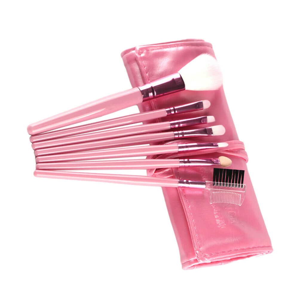7Pcs Professional Eye MakeupBrush Set W/Pouch For Eye Shader Eyeliner Pink