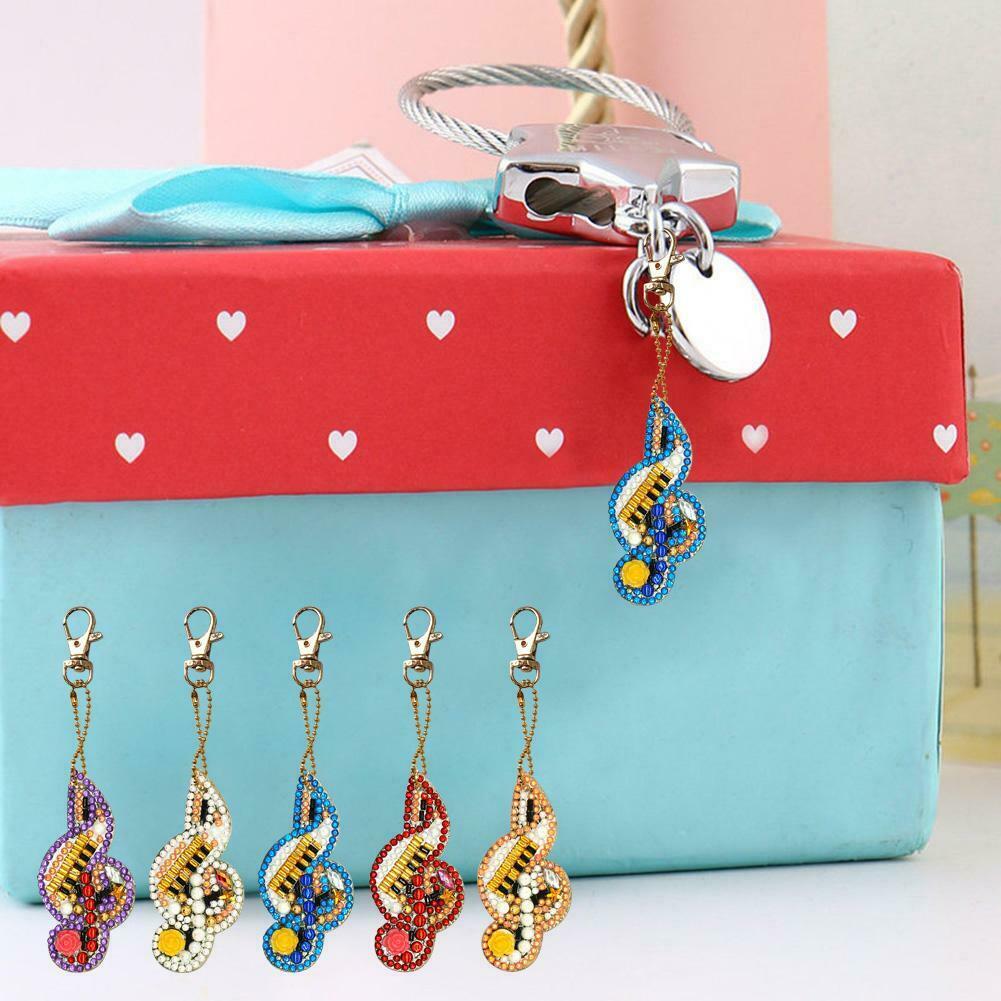 5pcs DIY Full Drill Diamond Paintng Special-shaped Musical Notes Key Chains @