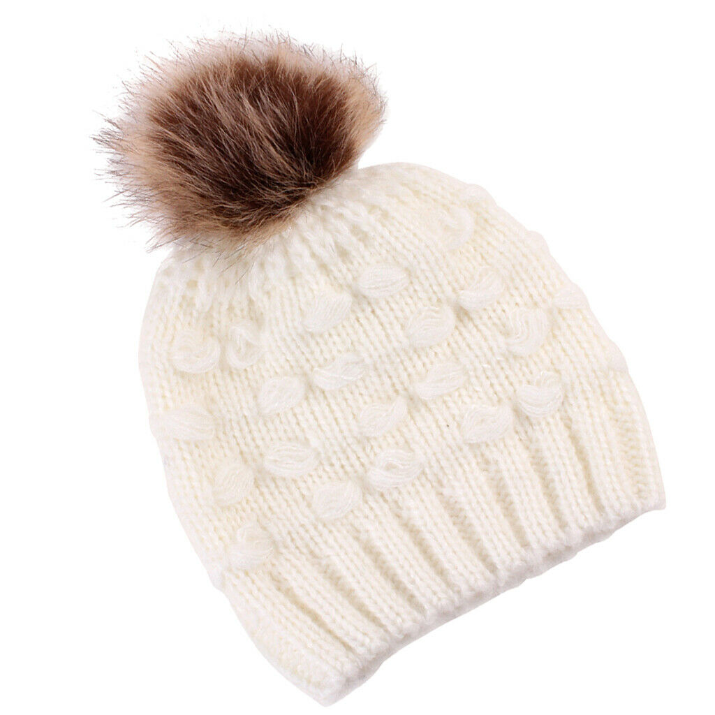 Winter Warm Hats Baby Knitting Beanie Toddler Mohair Pom Pom   White