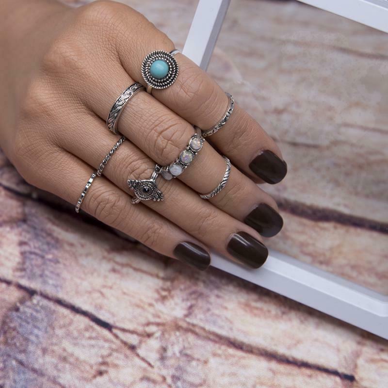8 Pieces/ Set Retro Turquoise Finger  Knuckle Midi Finger  Jewelry