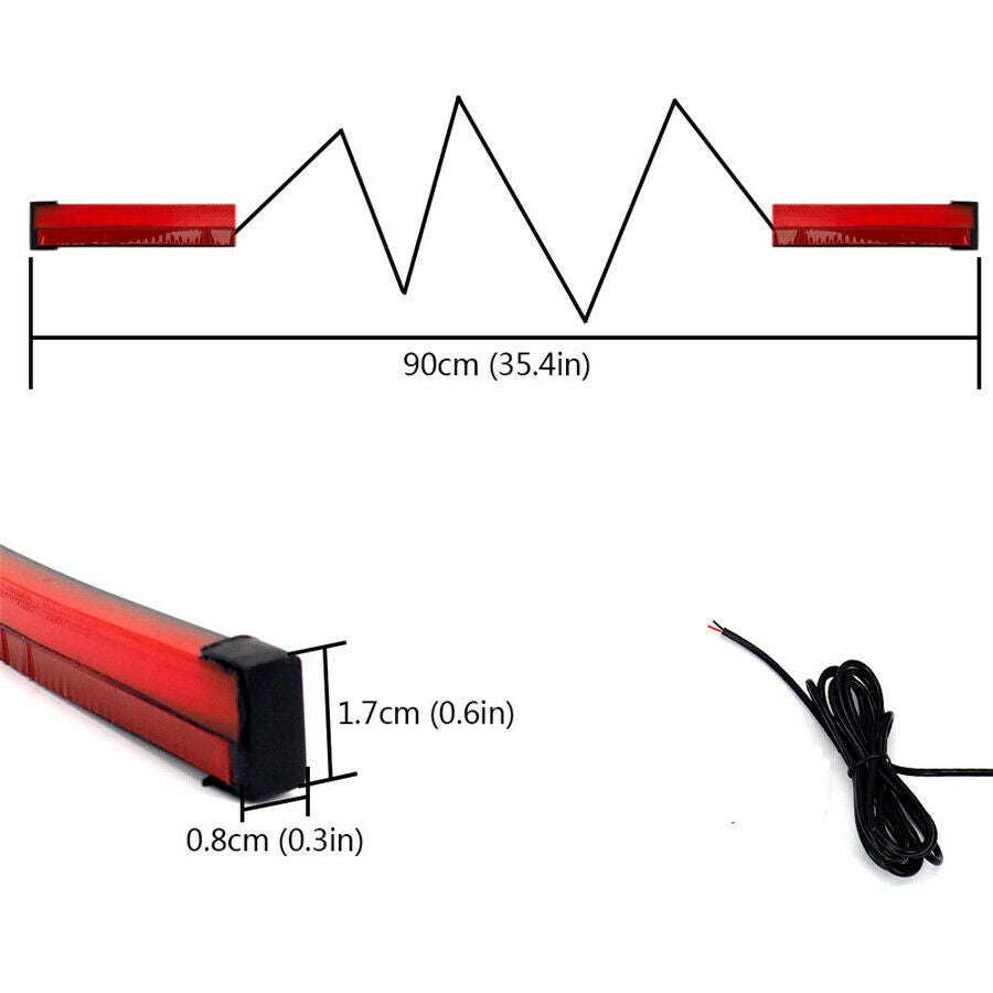90x1.7x0.8cm 12V LED Third Brake Light Adhesive for Cars Motorcycle SUVs Trucks