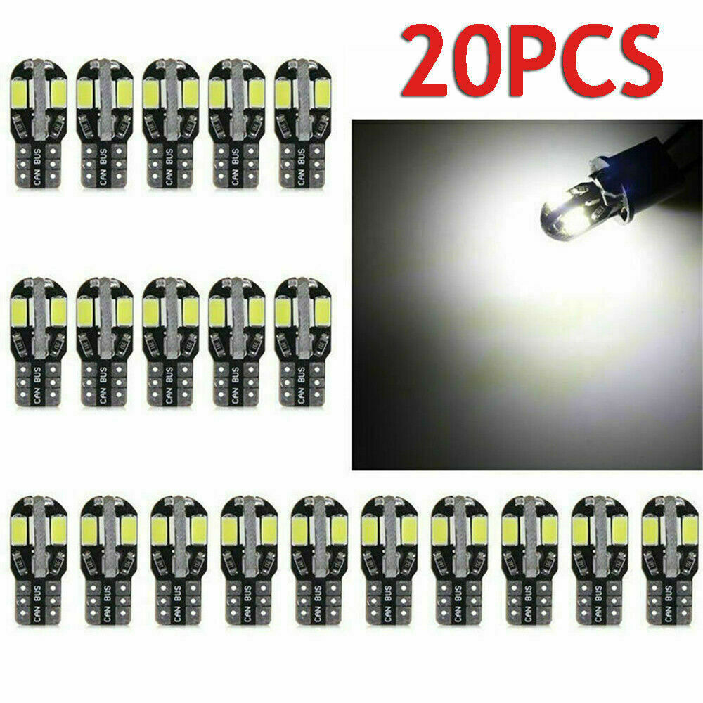 20x T10 6500K White LED Car Canbus Error Free Light Bulb Lamps 5730 168 194 W5W