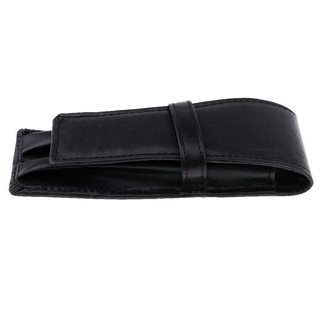 2 Slots Pencil Bag Leather Pen Case Sleeve Bag Black School Supplies