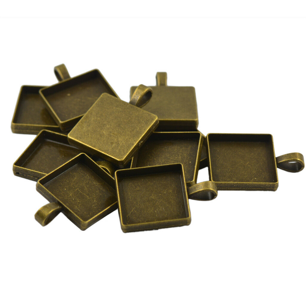 10x Blank Square Bezel Tray Bases for 20mm Cabochon Necklace Pendant Making