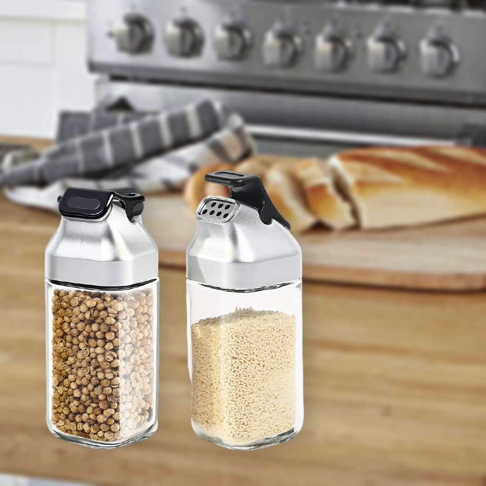 2/Set Pepper and Salt Shaker Seasoning Spice Dispenser Holder Refillable BBQ