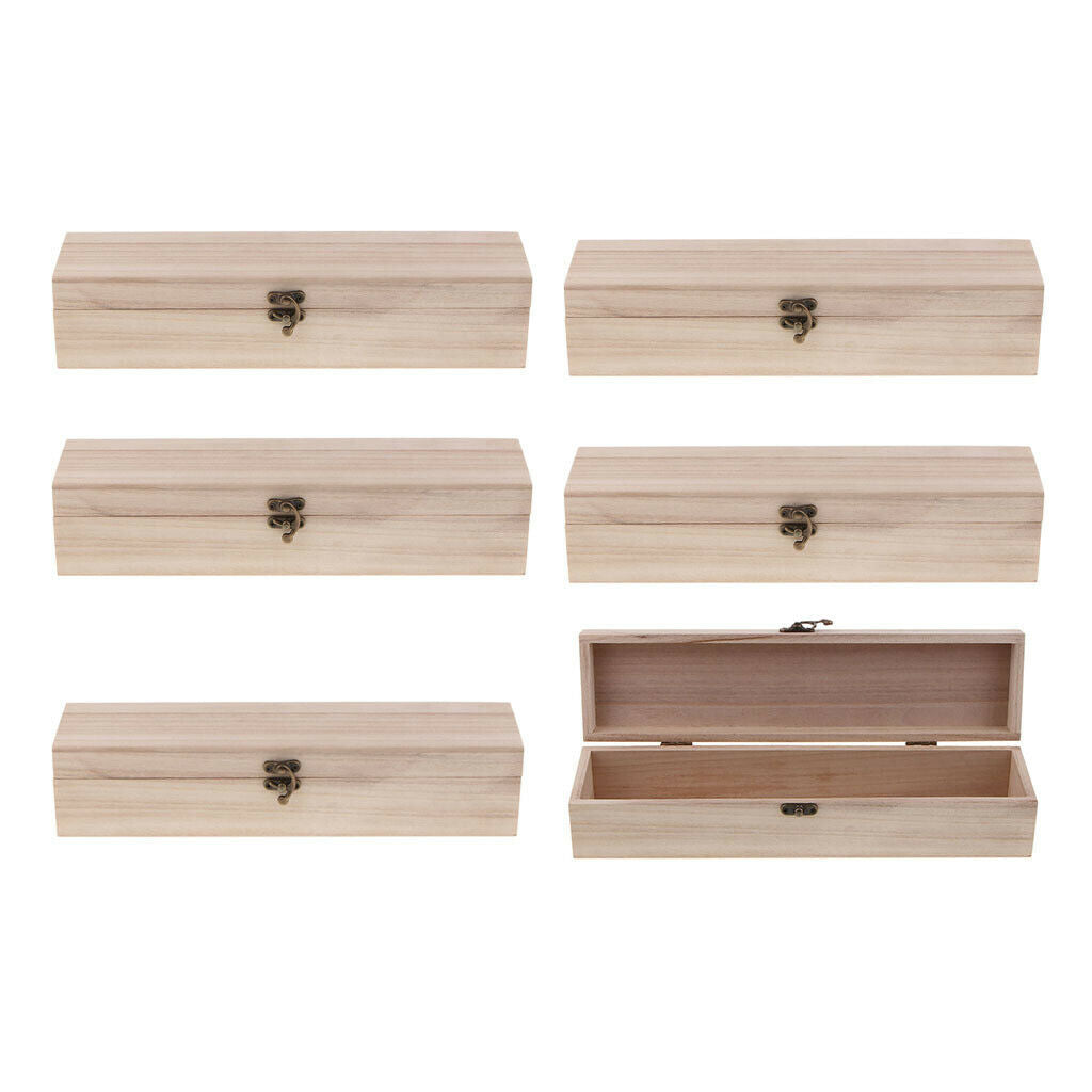 6x Plain Rectangle Blank Wood Craft Box Jewelry Case Storage Organzier DIY Paint