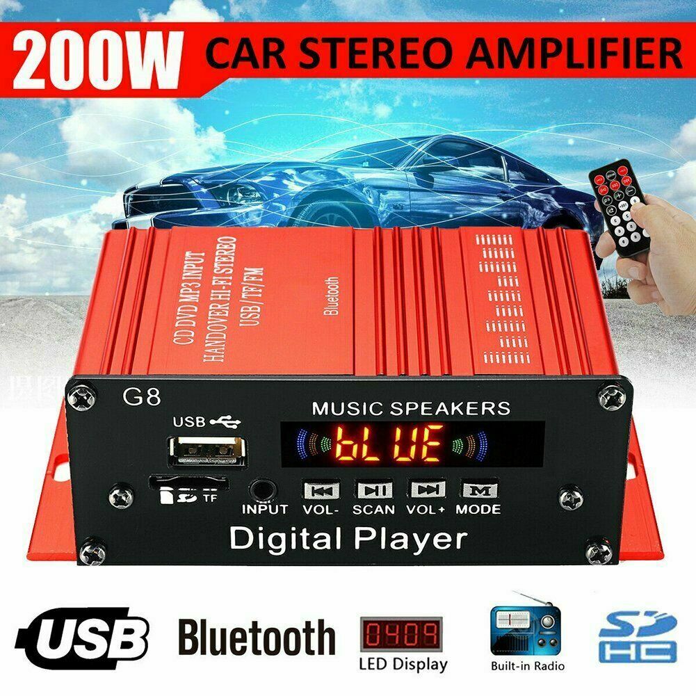 200W Stereo Power Amplifier HIFI Digital Bluetooth Audio AMP AUX FM Mic + Remote