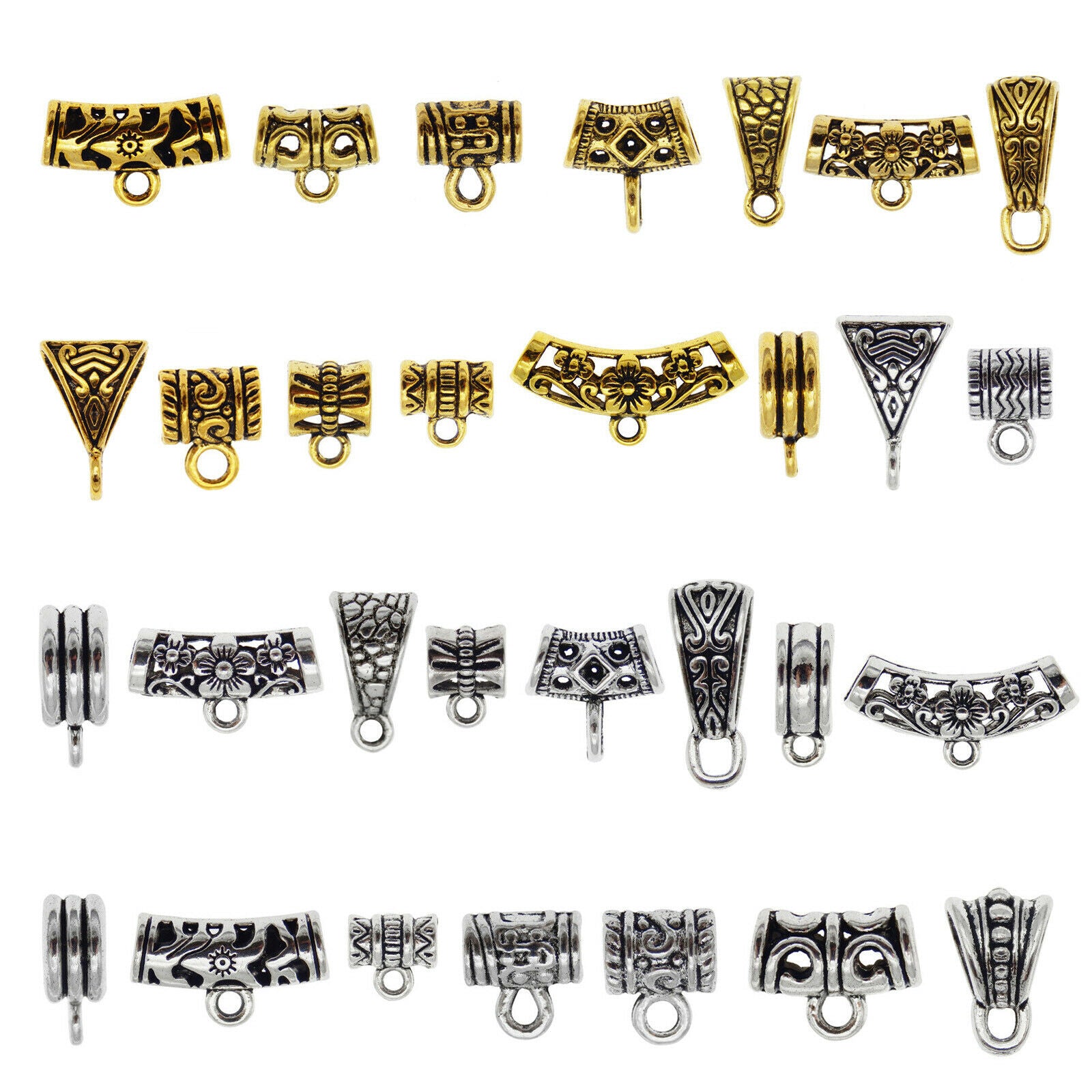 30 Mix Retro Alloy Bead â€‹Bail European Charm Bracelet Pendant Jewelry DIY Crafts
