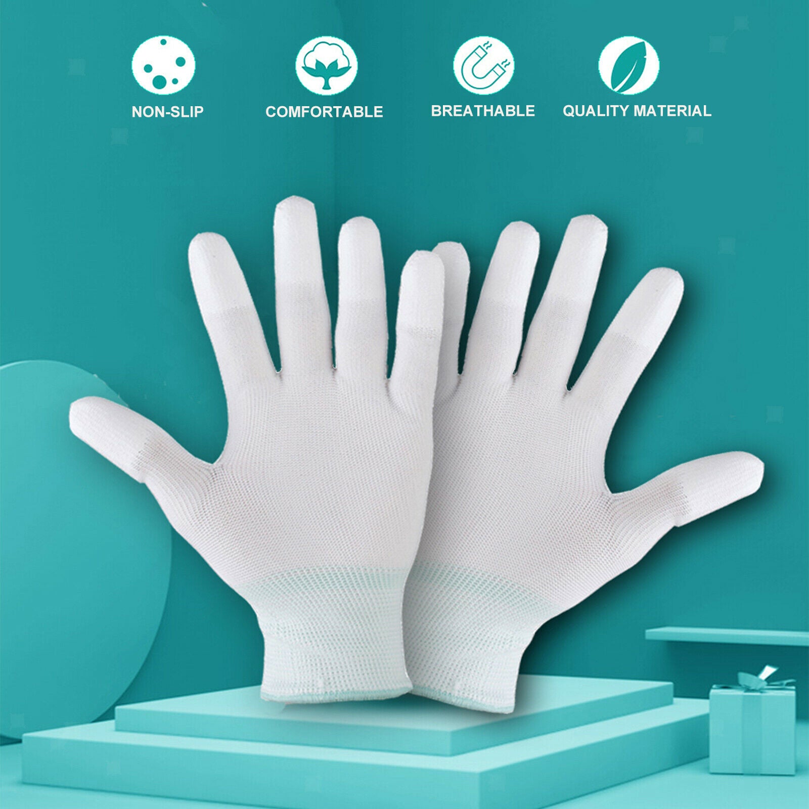2 Pairs Nylon Quilting Gloves for Machine Quilters Quilting Sewing M White