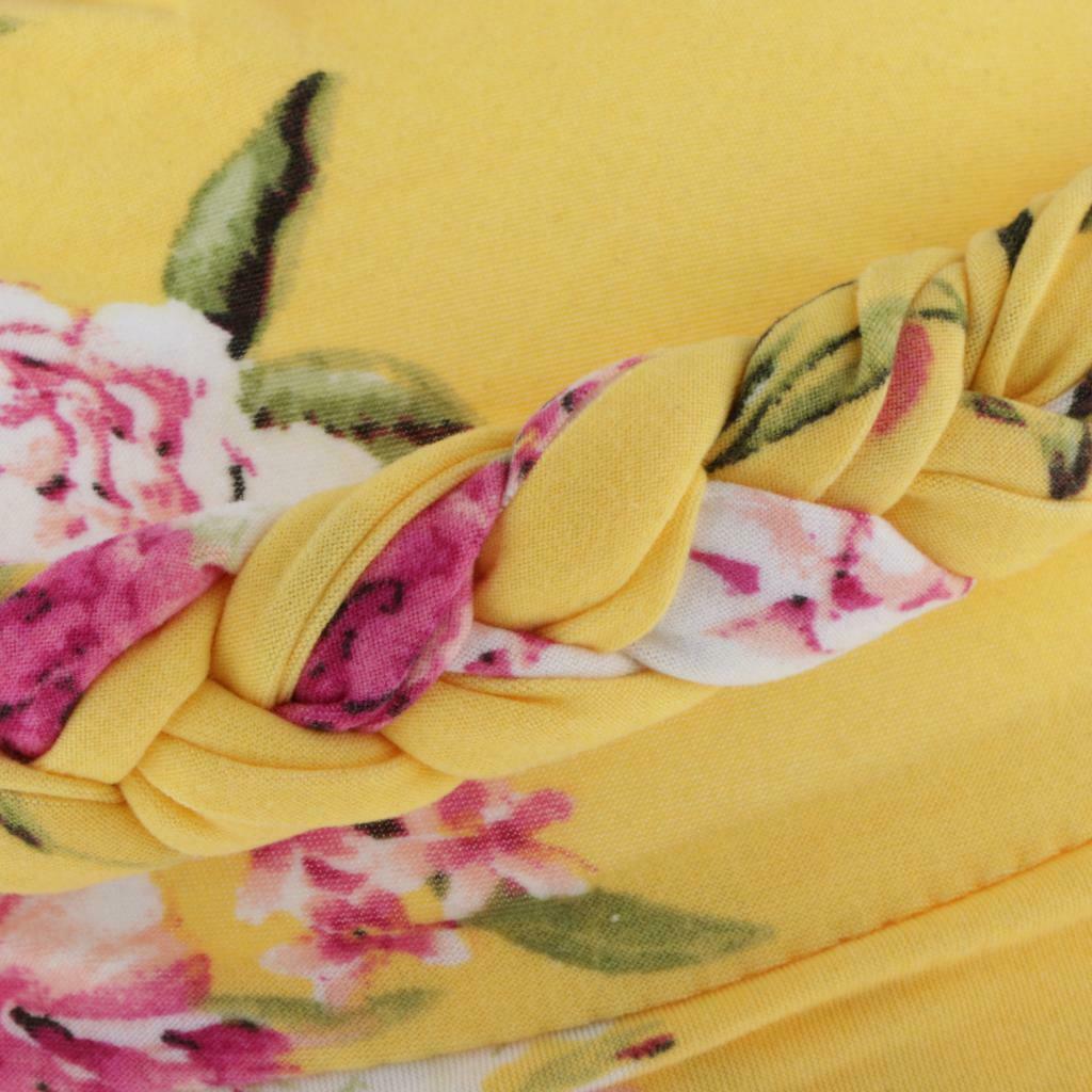 Women Muslim Floral Cancer Chemo Hat Turban   Hair Loss Wrap   Yellow
