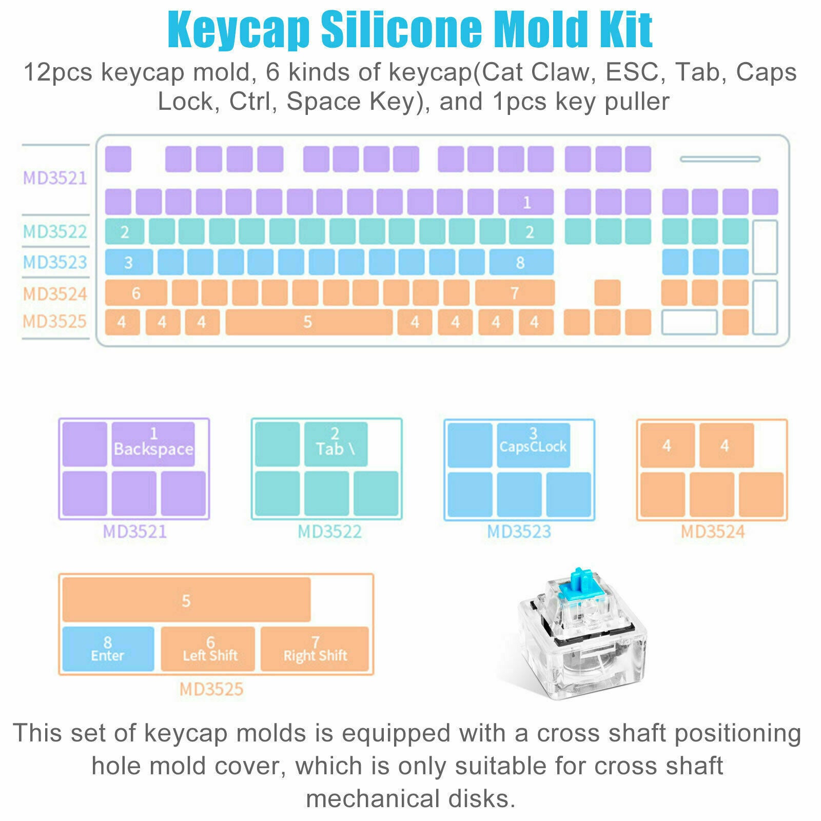 13Pcs Key Cap Silicone Molds Kit Keyboard Decor Moulds DIY Epoxy Craft Handmade