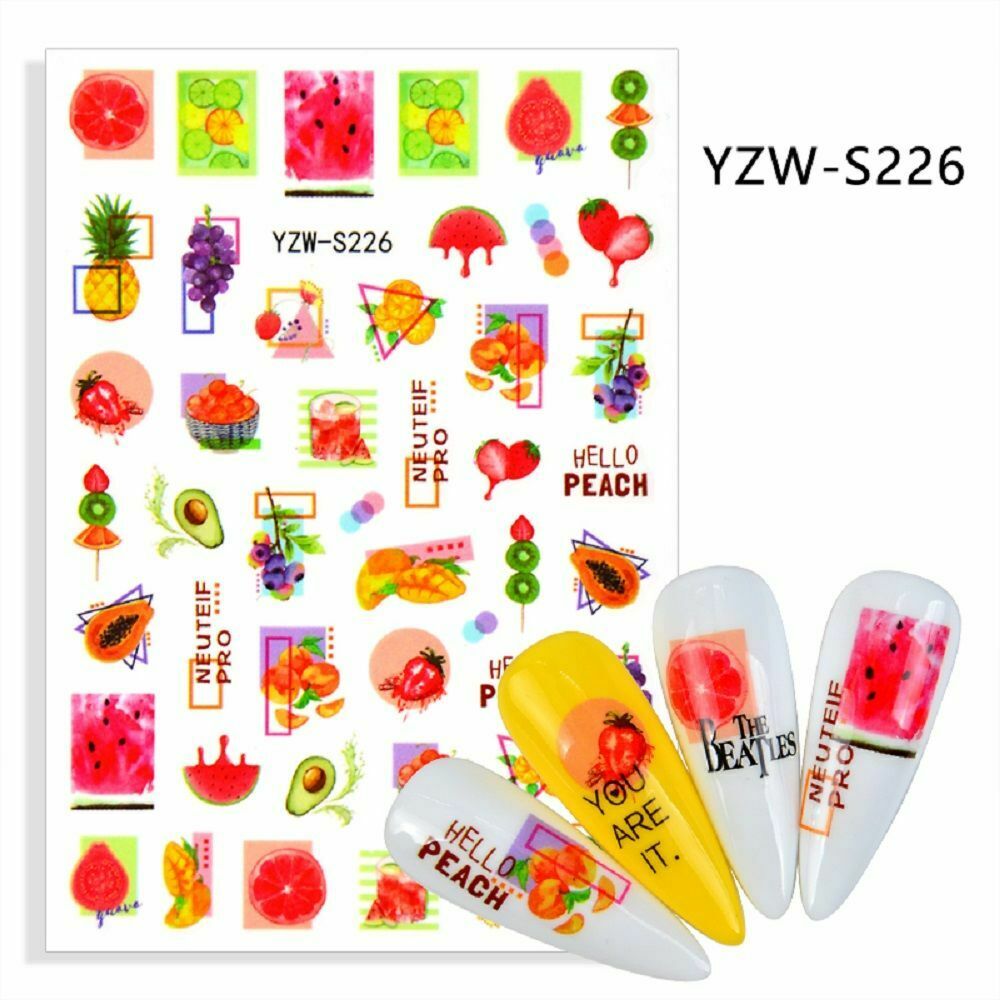 Banana Leaf Lemon Summer Fruit Nail Stickers Manicure Decor Adhesive Decals