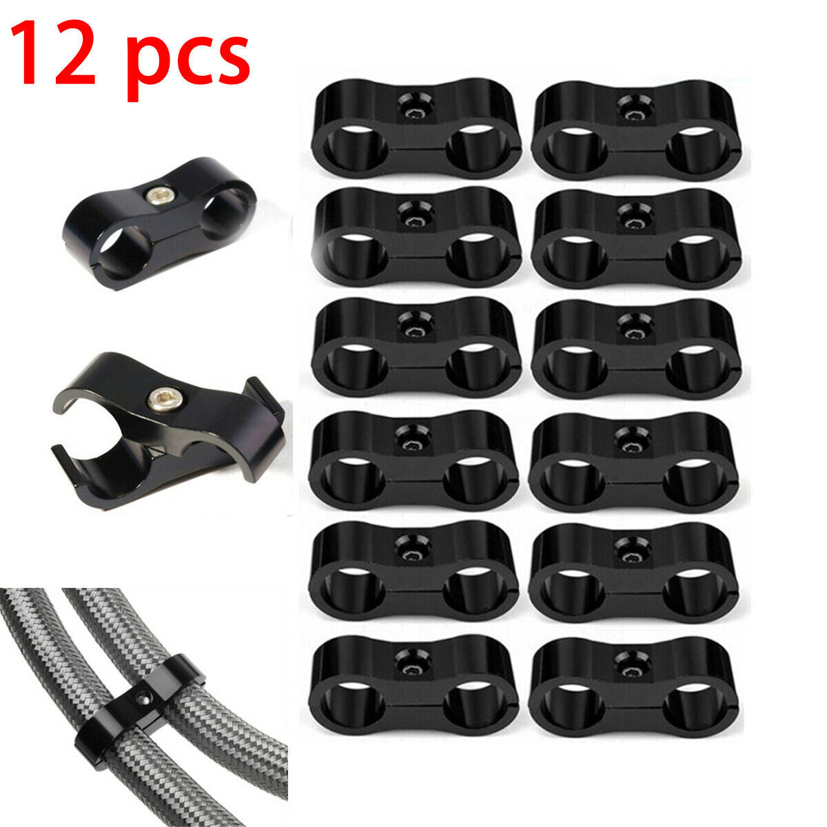 12pcs AN -10 Stainless Steel Braided Rubber Internal Hose Clamp Fitting Adapter