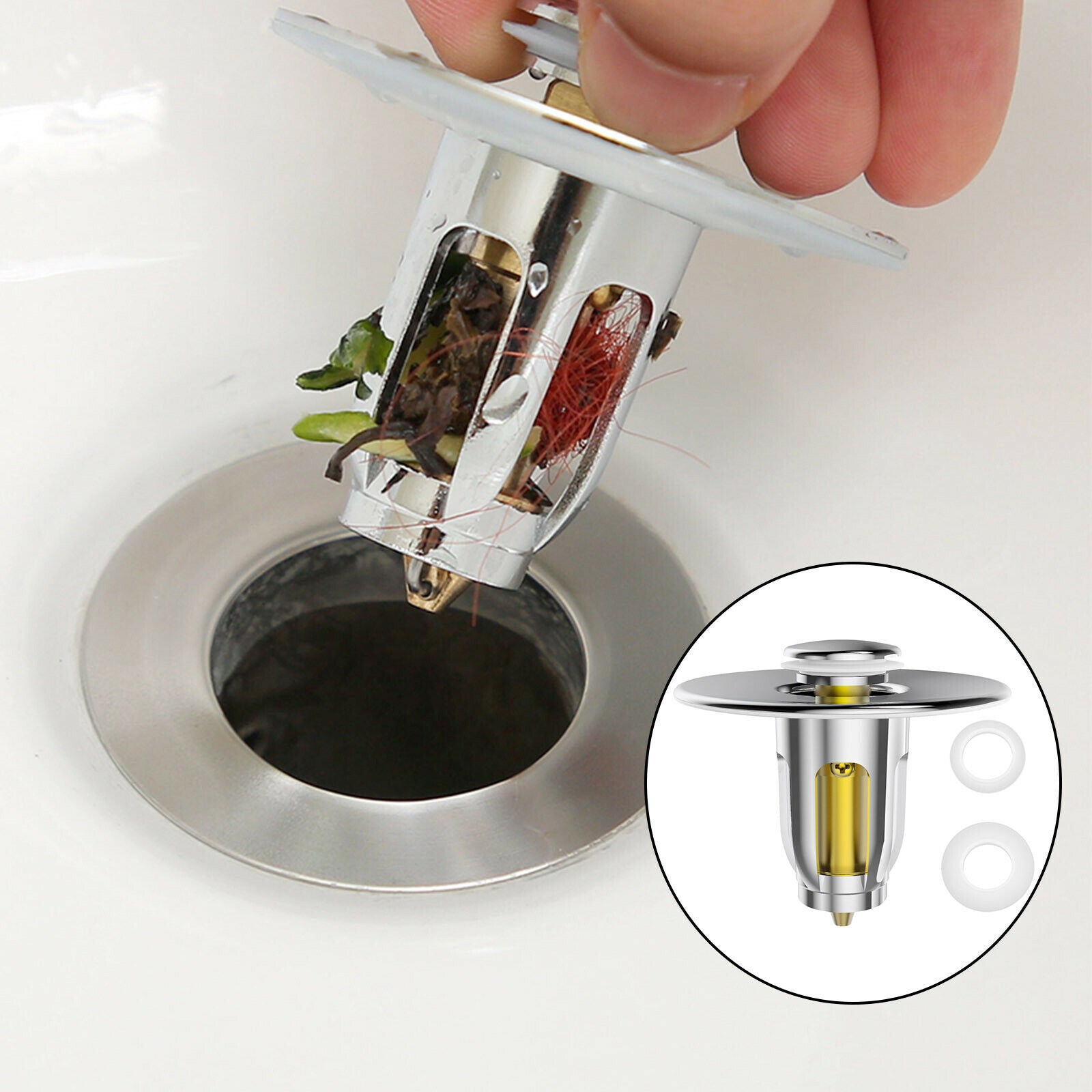 Bounce Drain Filter No Overflow with Filter Basket for Bathtub Wash Basin