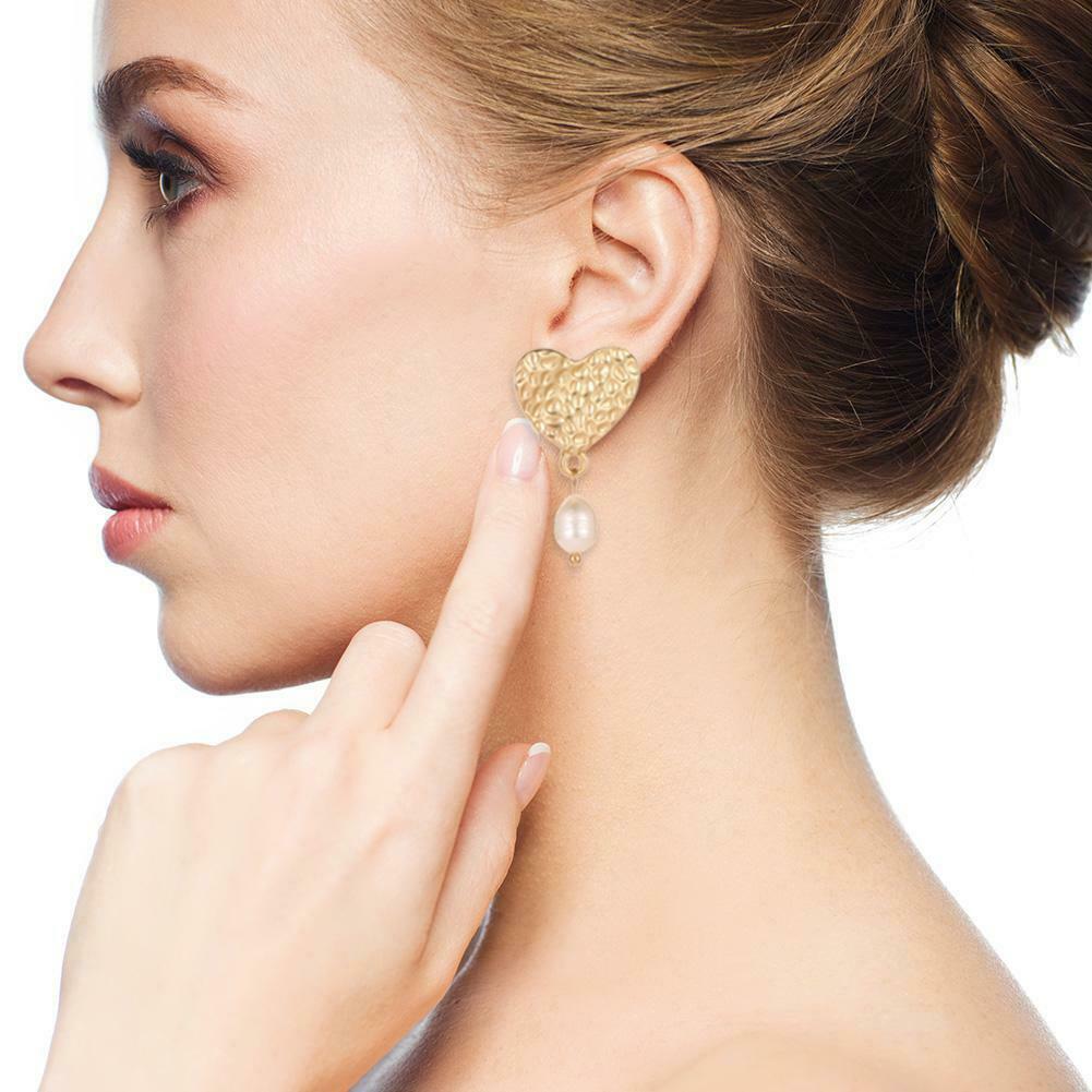 Love Heart Pearls Dangle Ear Stud Women Elegant Sweet Drop Earrings Jewelry @