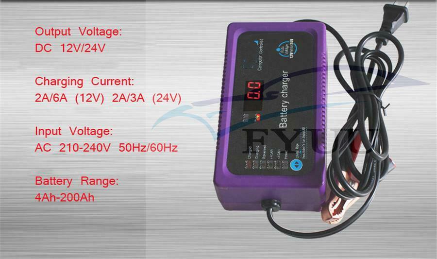 New 12V/24V 200AH Electric Car Intelligent Pulse Repair Battery Charger EU Plug