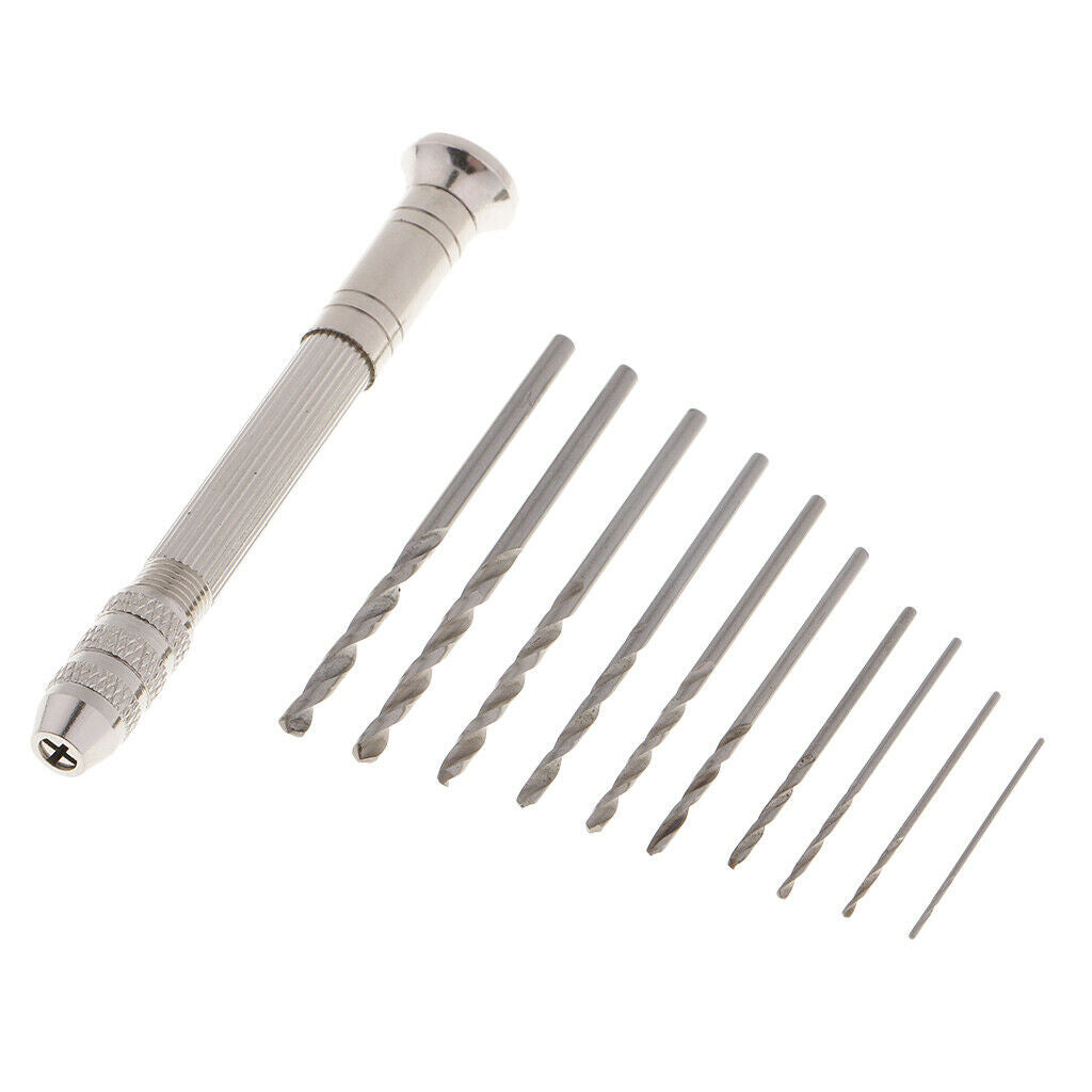 11pcs Mini  Micro-Drill Bits Set & Aluminum Hand Drill for Hobby Tools