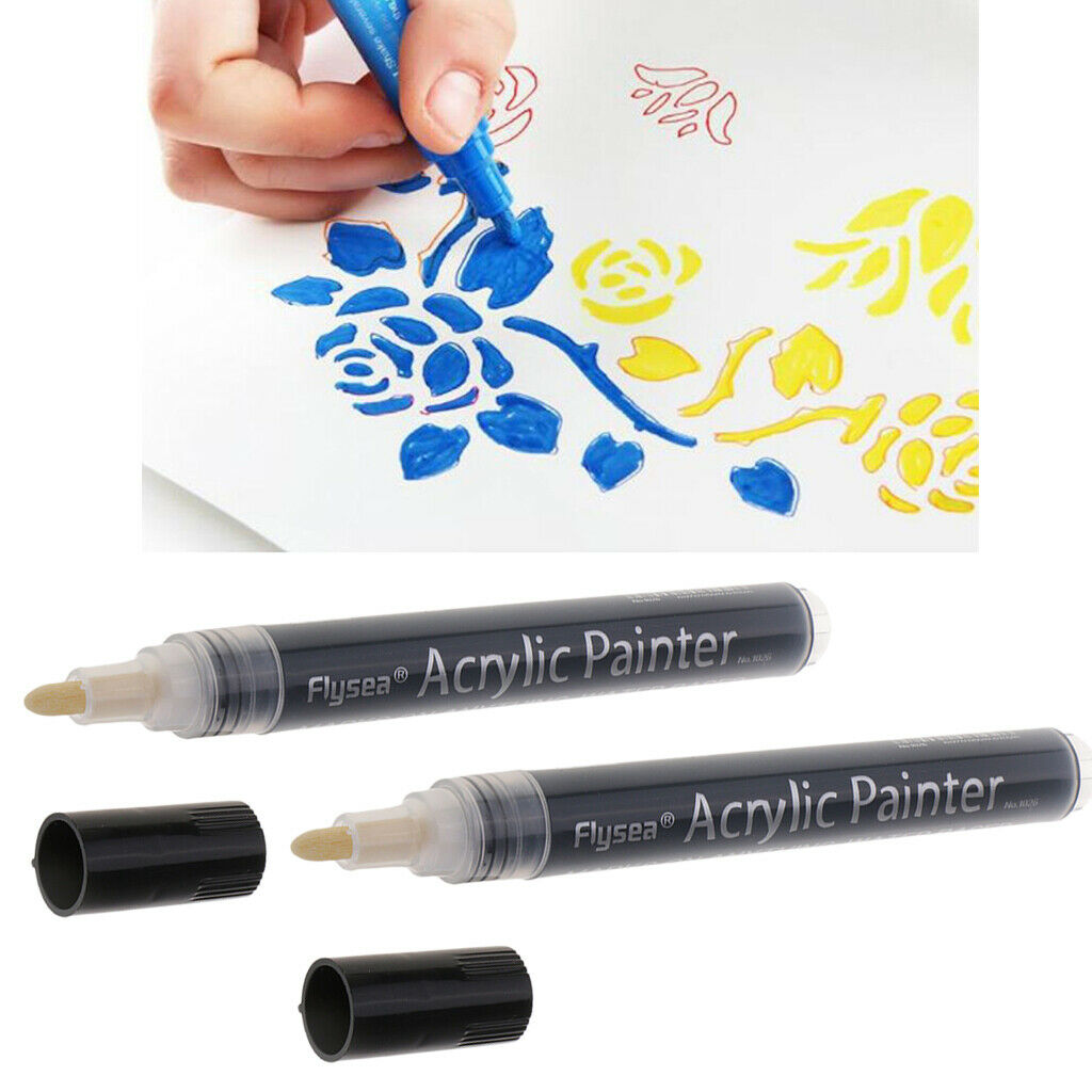 2x Black Waterproof Paint Markers Pens for Rocks, Wood, Metal, Glass, Canvas