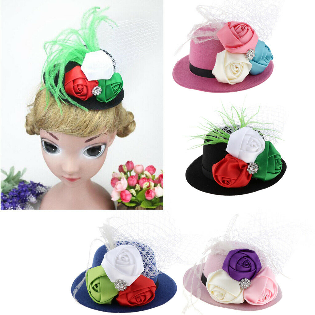 Rose Feather Hat Child Mini Top Hat Fascinator Feather Headpiece  Blue