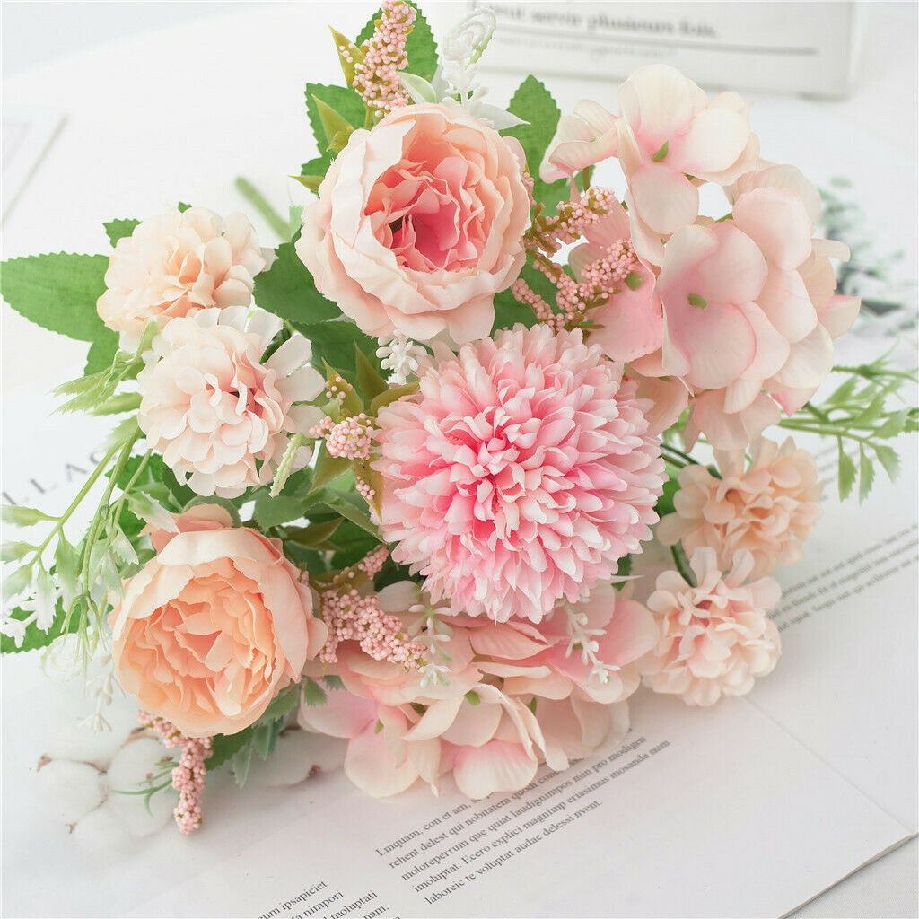 2x Fabric 7 head Rose Flowers 13" for Christmas Home Decoration Never Wither