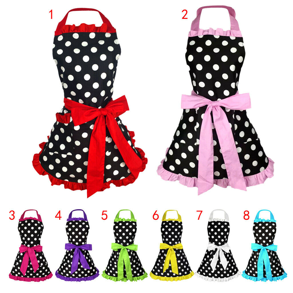 Cotton Kitchen Apron Maid Dots Apron Women Apron Bowknot Decor Bowknot Red