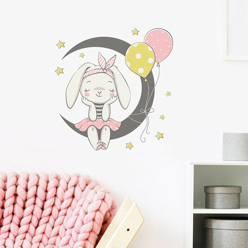 Cartoon Moon rabbit Wall Stickers kids girls room Home Decor mural art decor Fx