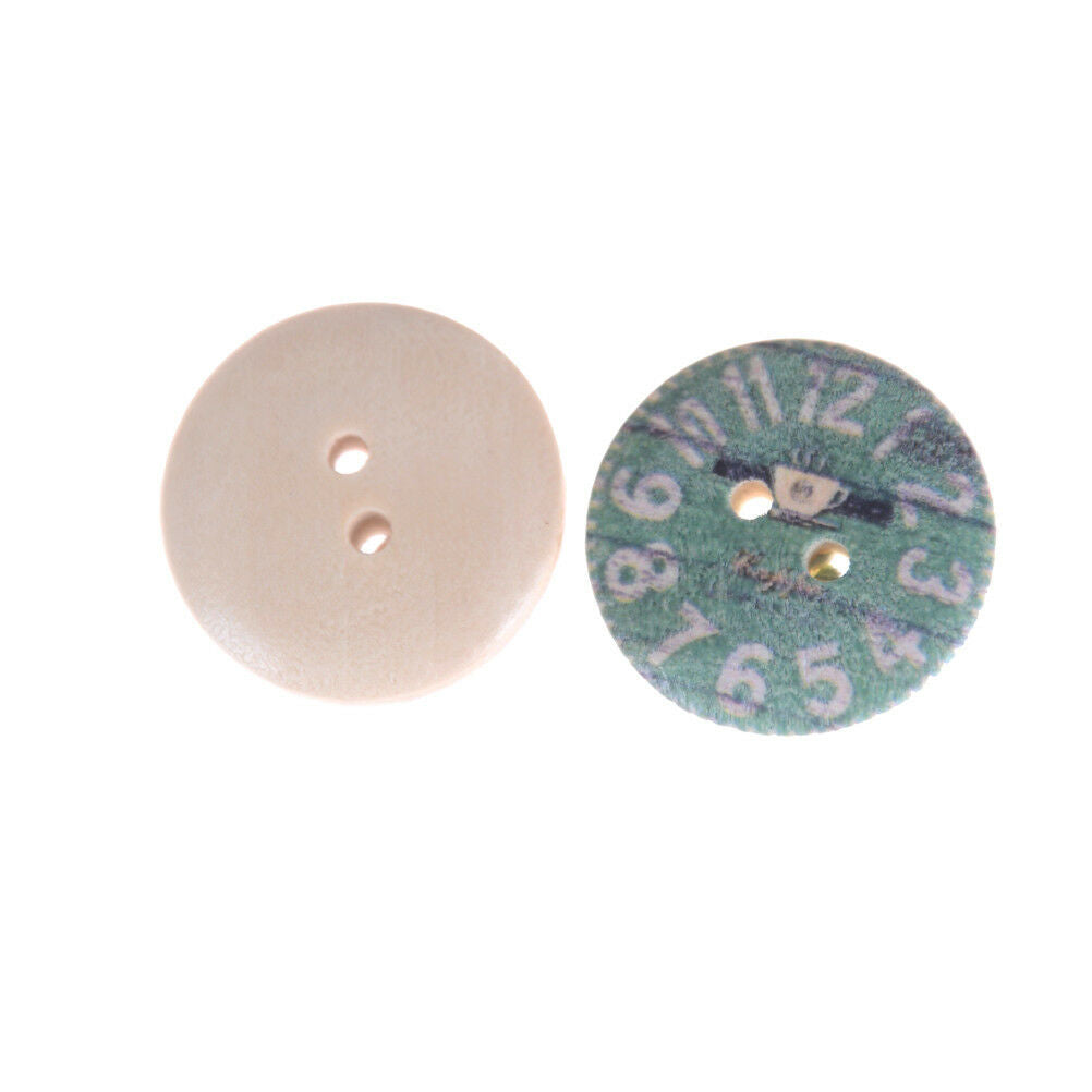 50pcs/set Retro Clocks Woodens Buttons 2Holes Painted Mini Wooden Buttons Cra SJ