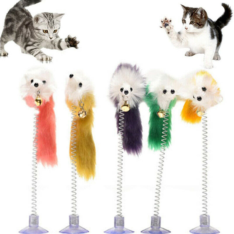 Plastic Cat Toys Feather Cat Mice Shape False Products Bottom Sucker Elastic